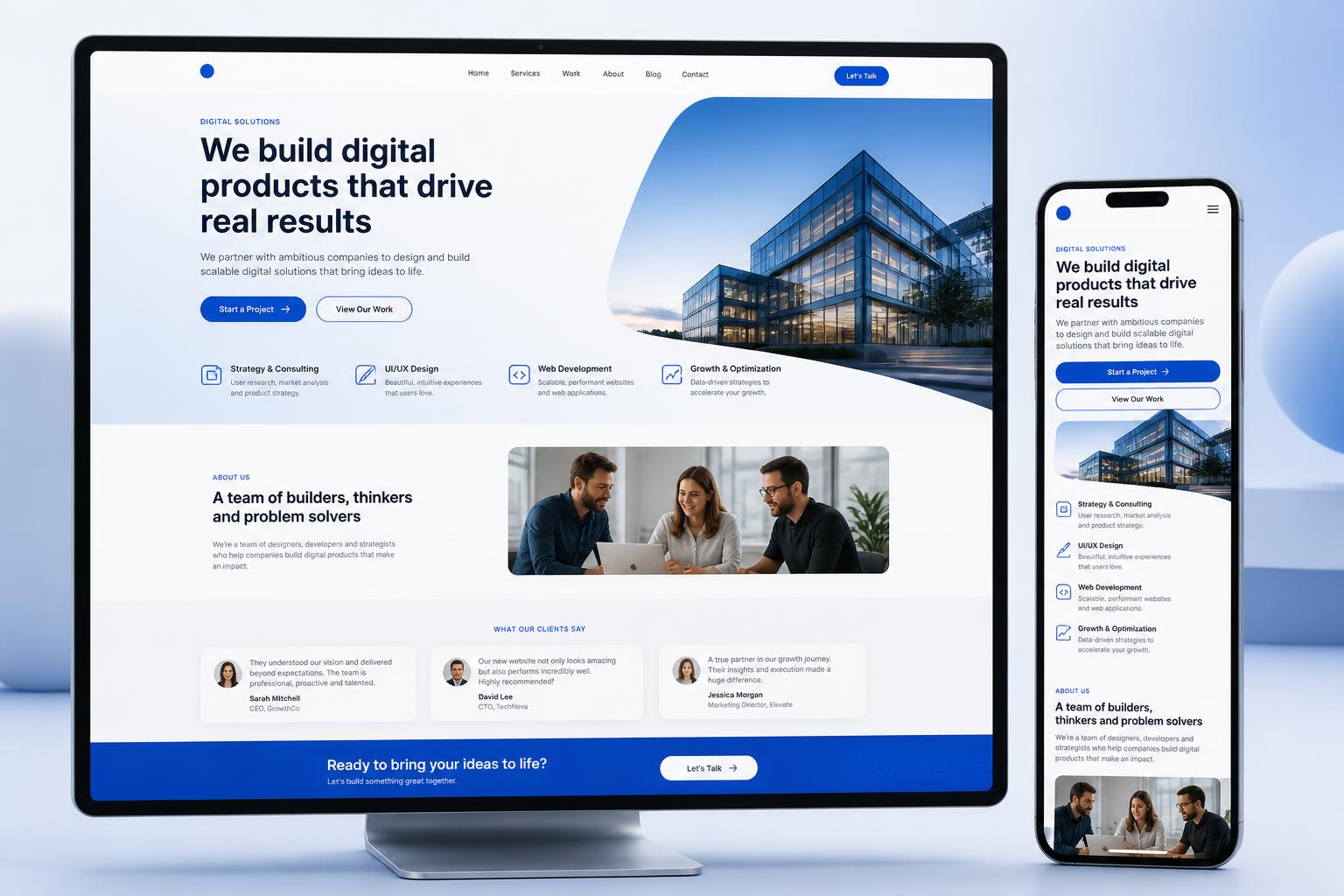 Mockup de site responsivo em desktop e smartphone
